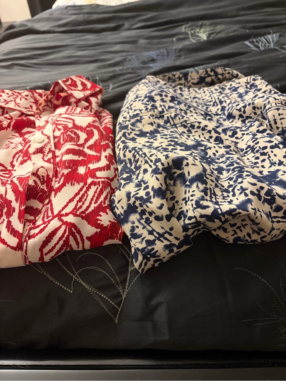Express Red and Blue Cream Printed Relaxed Top. Both $80, individual $48